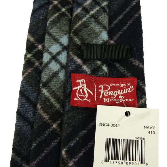 Penguin Wool Blend Plaid Tie Gray Blue Pink Necktie Slim 2 1/4in - Picture 5 of 8